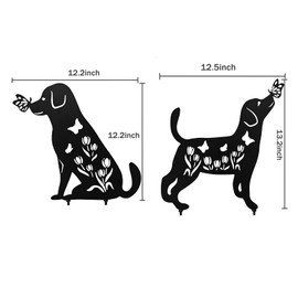 Dog Decor Outdoor Metal Decor, Garden Gecor for Outside Dog Garden Statue, Black Puppy Outdoor Garden Decor, Metal Garden Art Decorations, 2PCS (Dog1)