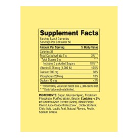 Spring Valley Calcium Plus Vitamina D, Gomitas Para Adultos, 500 Mg, 1000 Ui, Sabores Surtidos, Bote De 100 Unidades Con Vitaminas Y Minerales Exclusivos, De La A A La Z, Guía De Mejor Ligereza.