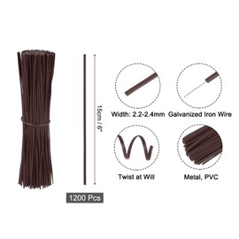 uxcell 6 Inch Twist Ties, Metallic Twist Ties, Reusable Plastic Coated Twist Ties for Bakery, Candy Bags, Coffee Bags, Goodie Bags, 1200 Pack, Brown