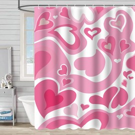 Abstract Pink Heart Shower Curtain for Bathroom Set Sweet Love Happy Mothers Day Shower Curtain Waterproof Fabric Girl Women Bathroom Curtain Decor with 12 Hooks 72x72
