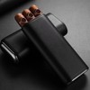Three-Finger Portable Cigar Humidor Leather Case with Silver Cigar Cutter(Black)