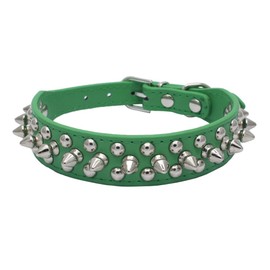 Dogs Kingdom 10"-24" Length Soft Leather Mushrooms Rivet and Spikes Studded Adjustable Buckle Pet Puppy Dog Collar for Small Medium Large Dogs Breeds Green Xs