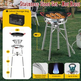 ARC Nonstick Paella Pan, Stainless Steel Burner and Stand Set, Paella Set with Propane Burner Head, Carry Bag, Wok Spatula, Foldable Brackets Perfect for Stockpot, Wok (16 in Paella Pan)