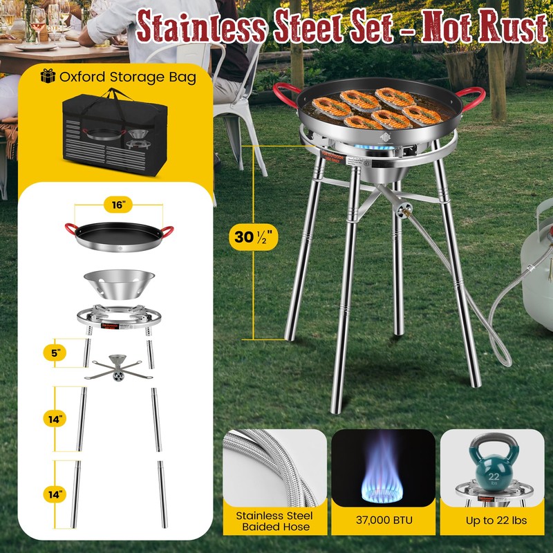 ARC Nonstick Paella Pan, Stainless Steel Burner and Stand Set,