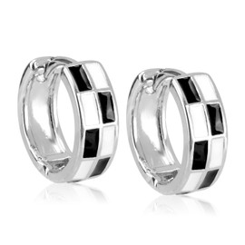 Checkered Hoop Earrings, Chic Vintage Round Huggie Earrings Chunky Checkerboard Earrings Black and White Small Hoops Earrings Dainty Jewelry Gifts for Women