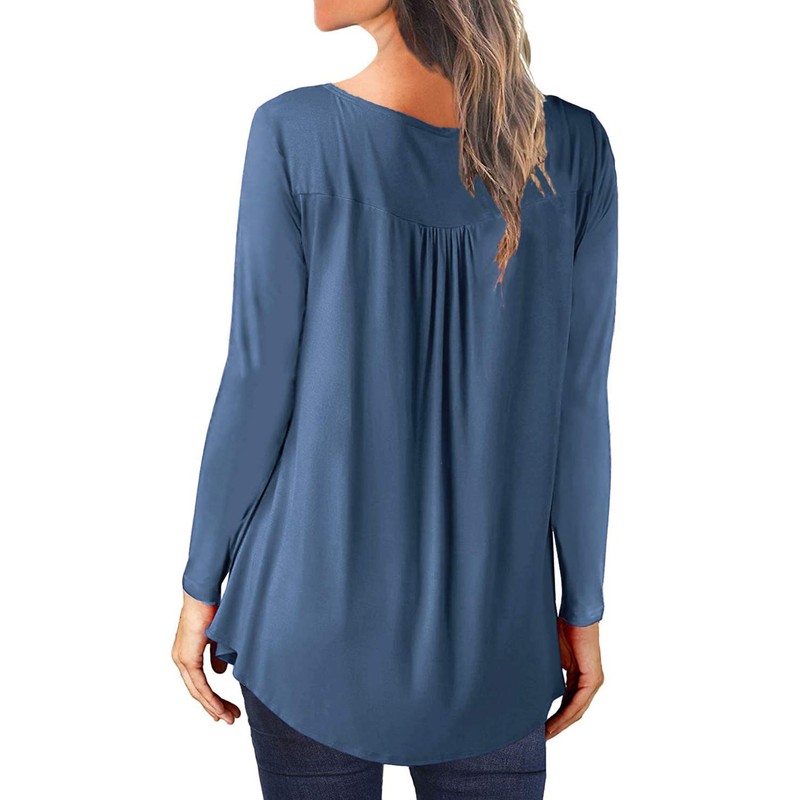 Ranphee Women's V-Neck Button Down Tunic Elegant Tops, L Blue