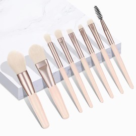 Makeup Brush Set, 8-Piece Make-Up Brush Set, Foundation Brush, Make-Up Brush Set, Eyeshadow Brush Set, Concealer Brush, Eyeliner Brush, Eyebrow Brush, Cosmetic Brush (Light Pink + Leather Bag)