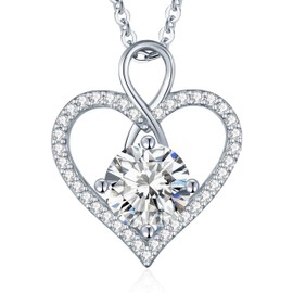 Seelove Moissanite Heart Infinity Pendant Necklace, 925 Sterling Silver 18K Gold Plated, Lab-Created Gemstone Jewelry Gift for Women Her Mom Wife Girlfriend Daughter Anniversary Birthday Wedding