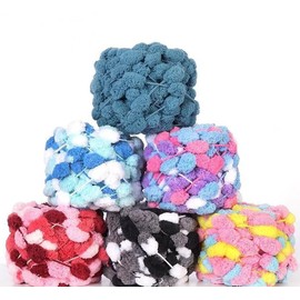4 Balls Pom Bomb Yarn,100% Polyester Pomp-A-Doodle Jelly Bean POM-POM Ball Yarn for Crochet Knitting Blanket Mat Pet Nest 500g (Neon Light, L)