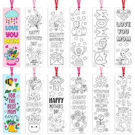 Mother's Day Color Your Own Bookmarks for Kids -120Pcs Happy Mother's Day DIY Coloring Bulk Blank Bookmark Classroom Art Craft Supplies for Students Sunday School Holiday Party Reward Goodie Fillers