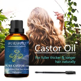 BURIBURI Castor Oil Pure Carrier Oil with Applicator Kit, 100% Pure, Organic, Cold-Pressed, Natural Castor Oil 100ml/3.38fl.oz