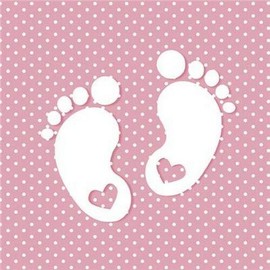 20 Napkins Small Footprints on Pink with White Dots for Baby Shower, Christening or Children's Birthday Party for Girls 33 x 33 cm