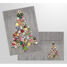 10 Christmas Cards Colourful Christmas Tree with Envelope – Pack of 10 Same Nostalgic Folding Cards for Christmas in a Set with Matching Envelopes and Colourful Christmas Tree Design