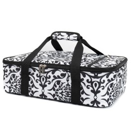 Insulated Casserole Carrier Fit 9"x13" Lasagna Baking Dish for Hot or Cold Food Transport,Thermal Lunch Warmer Tote Bag Upgrade add Fixing Strap for Gathering,Camping,Travel,Cookouts,Parties-Black