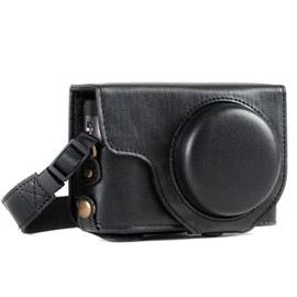MegaGear MG1258 Panasonic Lumix DC-TZ95, DC-TZ90 Ever Ready Leder Kamera-Case mit Trageriemen - Schwarz