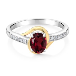 Gem Stone King 0.98 Ct Red Rhodolite Garnet G/H Lab Grown Diamond 925 Silver and 10K Yellow Gold Ring (Size 5)