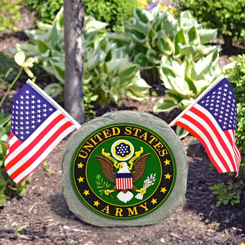 Red Carpet Studios Military Garden Stone with Flags, 10", United