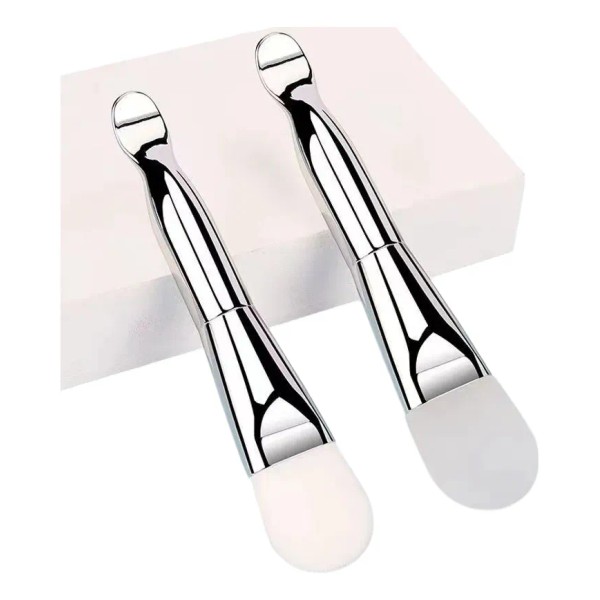 2 Pzs Brochas Con Cucharita Para Facial Spa Crema Blanco
