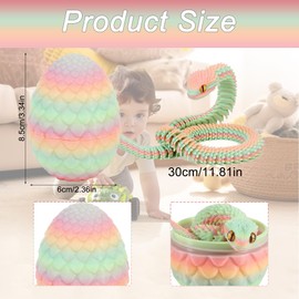 Joycabin 3D Printed Snake Toy, Easter 3D Printed Dragon Egg Snake Eggs, Easter Snake Eggs, 3D Printed Animals Toy for Children, Gifts, Desk, Home Decor (Colourful)