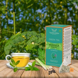 TeaNOURISH Moringa Tulsi Green Tea | 20 Count Pyramid Tea Bags | Darjeeling Whole Leaf | 100% Natural Moringa & Tulsi Leaves | Immune Support Tea