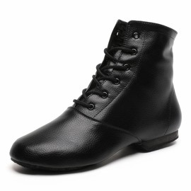 Bokimd Black Split Sole Jazz Boots Leather Dancing Shoes for Girls Boys (Toddler/Little Kid/Big Kid) (2.5 Little Kid