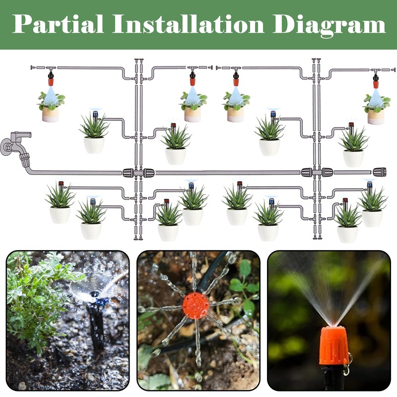 200FT+40FT Drip Irrigation System, Garden Watering System with 8/11mm Main