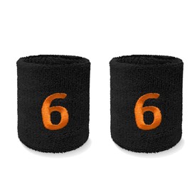 Couver Women Black Number 6 Sports/Athletic Terry Cloth Sweat Wristband, 1 Pair