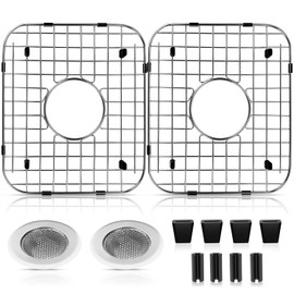 ARLBA 2 Pack 13.7" x11.6" 304 Stainless Steel Sink Protectors Grid for 14.2"X 12.1" Kitchen Sink W/Center Drain,Sink Grid Protection,Sink Grate Sink Rack for Bottom of Sink w/ 2Pack Sink Strainers