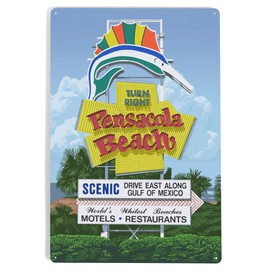 Lantern Press 12x18 Inch Metal Sign, Pensacola Beach, Florida, Sign