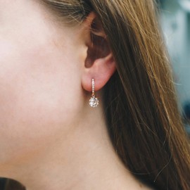Philip Jones Rose Gold Plated Solitaire Drop Hoop Earrings Created with Zircondia® Crystals