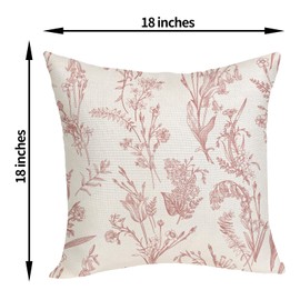 OFIRD Spring Summer Pillow Cover 18x18 Pack of 2 Pink Floral Wildflower Leaf Plant Throw Pillow Cover Outdoor,Spring Holiday Decor Pillowcase Rustic Decorative Linen Cushion Case for Home Couch Sofa