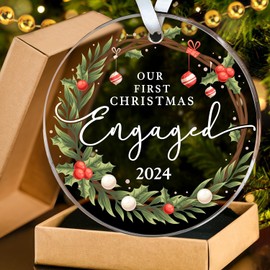 Engagement Ornament 2024 - First Christmas Engaged Ornament 2024, Engagement Gifts for Couples, Newly Engaged, Just Engaged Gifts for Her, Women, 1st Engaged Decor Ideas - Acrylic Ornament