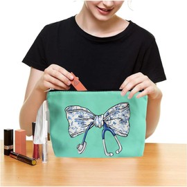 ARPTCN Chinoiserie Coquette Bow Stethoscope Nurse Makeup Bag - trendy Nurse Themed Gifts for Girls Mom Women, Cosmetic Travel Bags for Women, Nursing Student Gifts