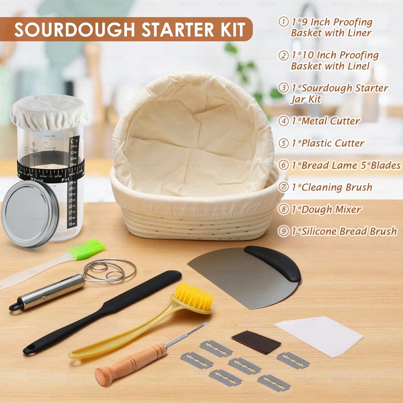 Soudough bread baking supplies, Upoomart Banneton Bread Proofing Basket Set