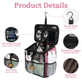 Lemoobolsa Mesh Shower Caddy Portable Beach Bag College Dorm Room Essentials Tote Bag For Bathroom, Gym, Travel, Camping Quick Dry Hanging Shower Organizer Basket Toiletry Bags, Pink