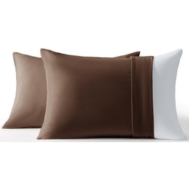 AZRA Pillow Cover, Set of 2, 50, 70, Summer Peach Skin Treatment, Zippered Type, Stylish, All Seasons, Breathable, Quick Drying, Brown
