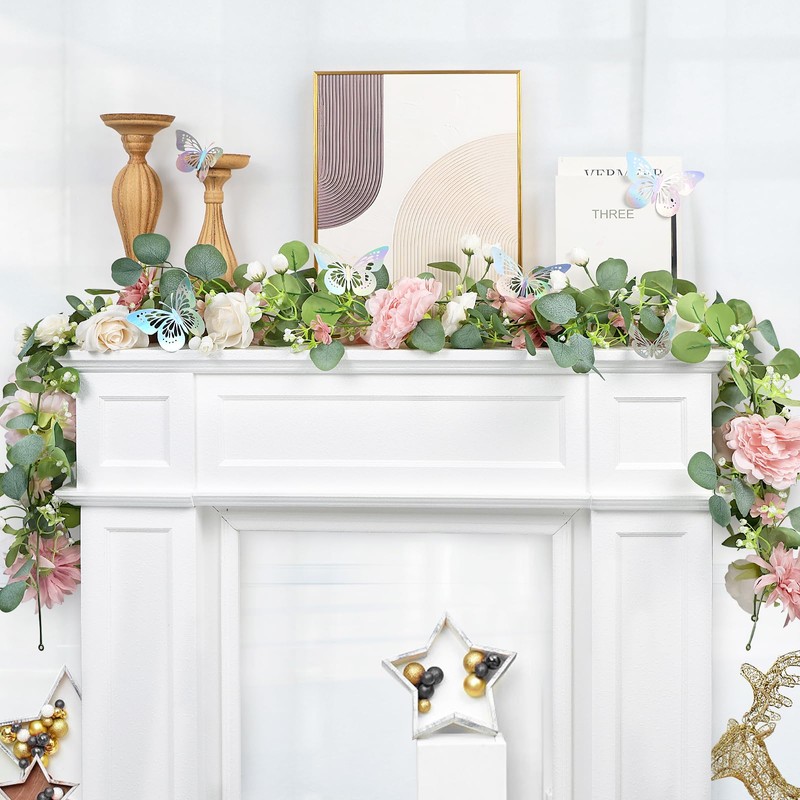 HOMENERGY 2 Pack 5.9 FT Artificial Flower Garland with Butterflies