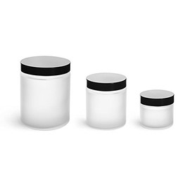 Frosted 4 oz Glass Jar with Smooth Black lid - Pack of 6