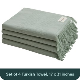 Kikoya Turkish Cotton Hand Towels - Set of 4 |17 x 31in| 100% Turkish Cotton |Large, Soft Hand and Head Towels for Bathroom, Kitchen|No Shrink| Premium Luxury Set (Aria Sage, 4)