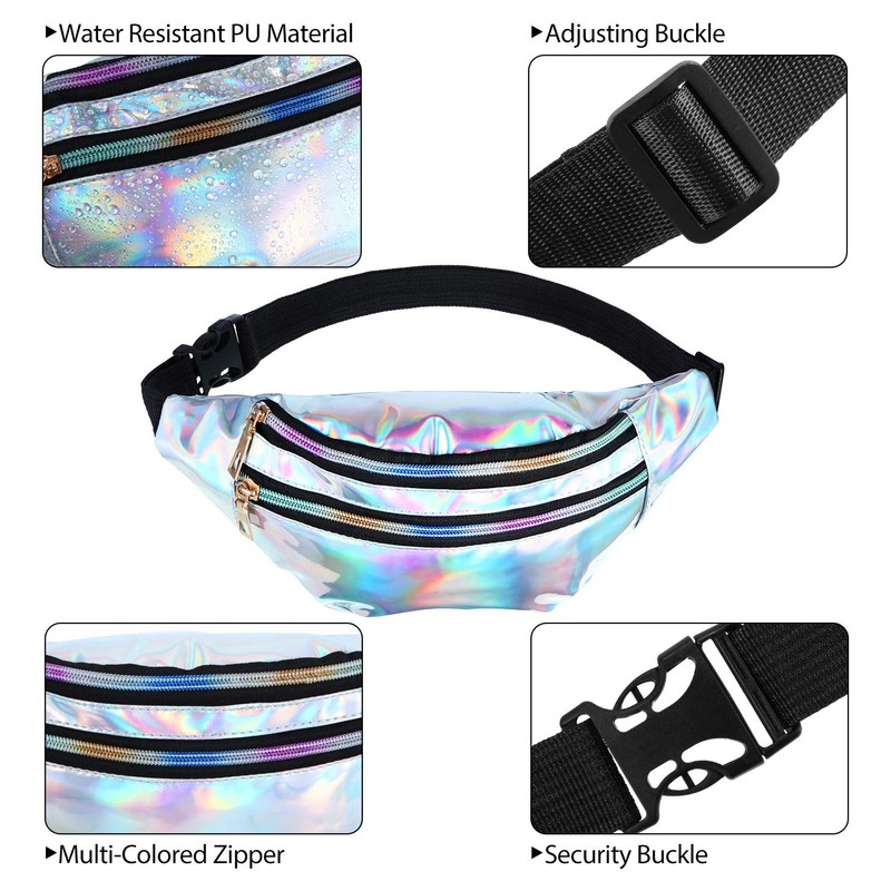 Frienda 2 Pieces Holographic Fanny Pack for Women Colorful Sport