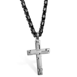 JewelryWe Stainless Steel Cross Crucifix Pendant Mens Boys Necklaces with 5MM Byzantine Chain(Silver Color)