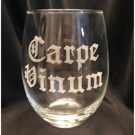 Shabby Sign Shoppe CARPE VINUM Seize the Wine Latin Life Stemless Glass Engraved 21 oz Wine Snob