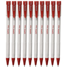 ZOFAX Stylus Ballpoint Pens, RED, Medium Point (1.0mm), Pack of 10, Biros Ball Pens, Comfort Grip, Perfect Stic Pen for School Office Home Hospital Use