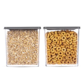LIVIVO 2pc Stacking Food Storage Containers Set with Fitted Airtight Grey Lids Space-Saving Tubs for Organising Cereals, Pasta, Rice Lunch Snack Box Kitchen BPA Free Portion Control (615ML)