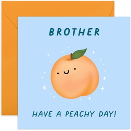 Old English Co. Funny Peach Birthday Card for Him - Brother Birthday Card - 'Have a Peachy Day' Congratulations Card for Men Women Him Her - Humorous Well Done Card | Blank Inside Envelope