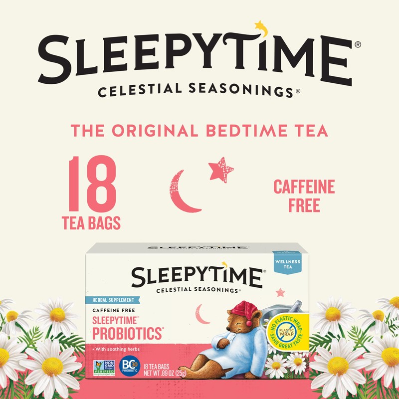 Celestial Seasonings Sleepytime Wellness Tea Plus Probiotics, Caffeine Free, 18
