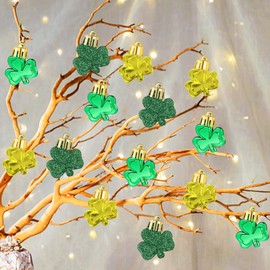 36pcs St Patrick's Day Mini Shamrock Ornaments for Small Tree Decorations Good Luck Clover Hanging Bauble Green Gold Irish Ornaments for Saint Patrick's Day Tree Shelf Decor Party Favors Supplies
