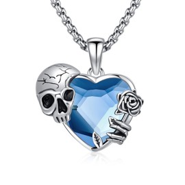 PARYFO Gothic Jewellery 925 Sterling Silver Skull and Rose / Bat / Spider / Mushroom Necklace with Austrian Crystal Pendant Witch Necklace Gothic Jewellery Gifts for Men Women Girls, Sterling Silver,