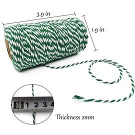 Cotton Twine Green and White Baker String 2mm Thick 328 Feet Christmas Twine for Gift Wrapping DIY Crafts Home Decoration Gardening