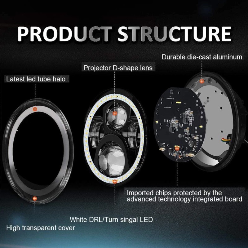 us- 2pcs Fit Mack R Series 7'' Inch Round LED